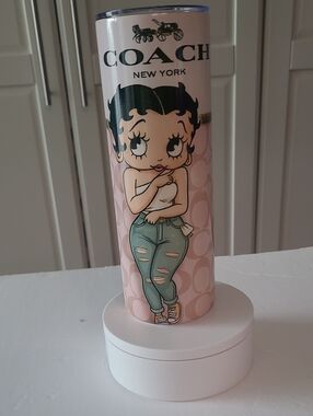 Stainless 20 Oz Skinney Betty Boop Coach Sublimation White Tumbler